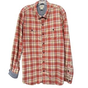 L.L. Bean Men’s XL Red Plaid Flannel Shirt Fully Chambray Lined Slightly Fitted